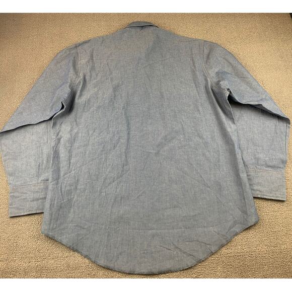 Y2K Wrangler Men's 17x35 Blue Shirt with Western Pearl Snaps‎ Long Sleeve - Picture 2 of 10